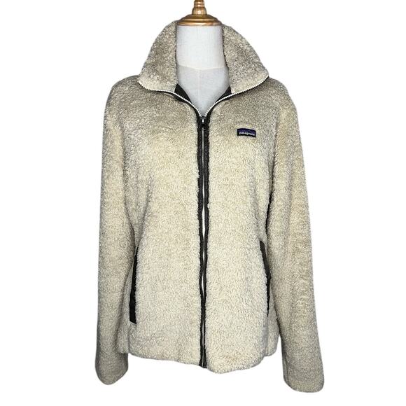 Patagonia Fleece Ivory Fluffy Warm Cozy Wind Jacket Full Zip Sweater Size Large - Picture 1 of 11